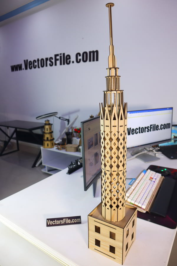 Laser Cut Cairo Tower Egypt Building 3D Wood Puzzle Architectural Model Vector File