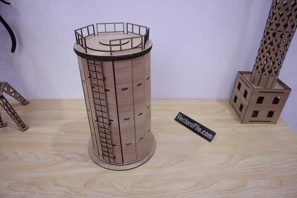 Laser Cut 3D Wooden Puzzle Water Tank Model CDR and DXF File