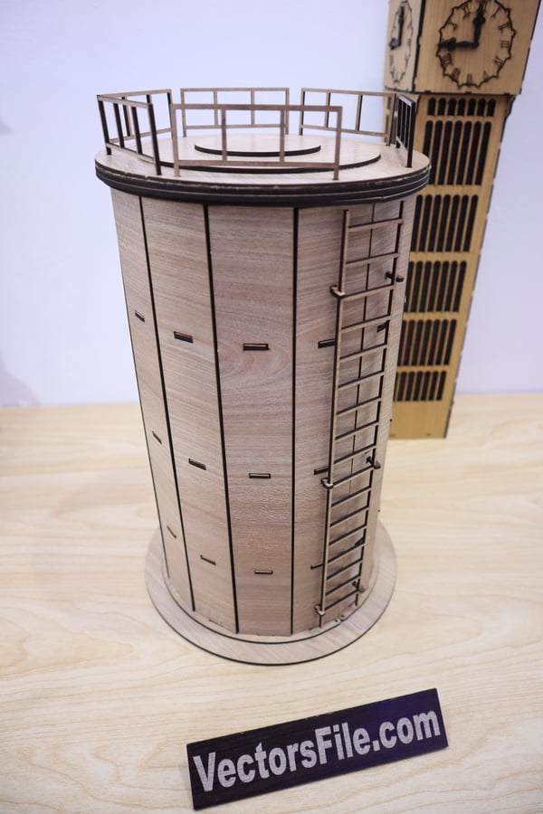 Laser Cut 3D Wooden Puzzle Water Tank Model CDR and DXF File