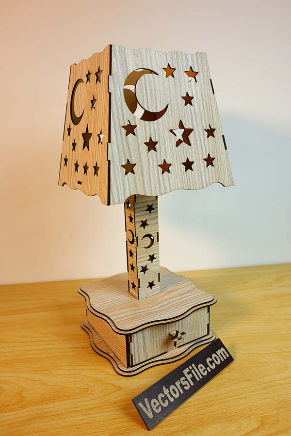 Laser Cut Wooden Decorative Table Lamp with Drawer CDR and DXF File