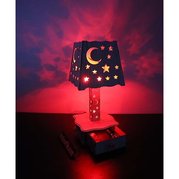 Laser Cut Wooden Decorative Table Lamp with Drawer CDR and DXF File