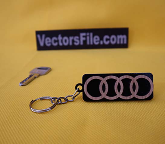 Laser Cut MDF Audi Emblem Keychain Automobile Keyring Vector File