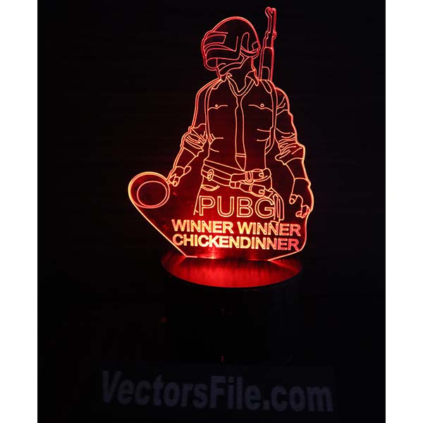 Laser Cut Acrylic 3D Illusion Lamp PUBG Mobile Lamp Vector File