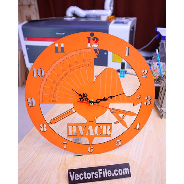 Laser Cut Geometry Wall Clock with Engraving Design Vector File