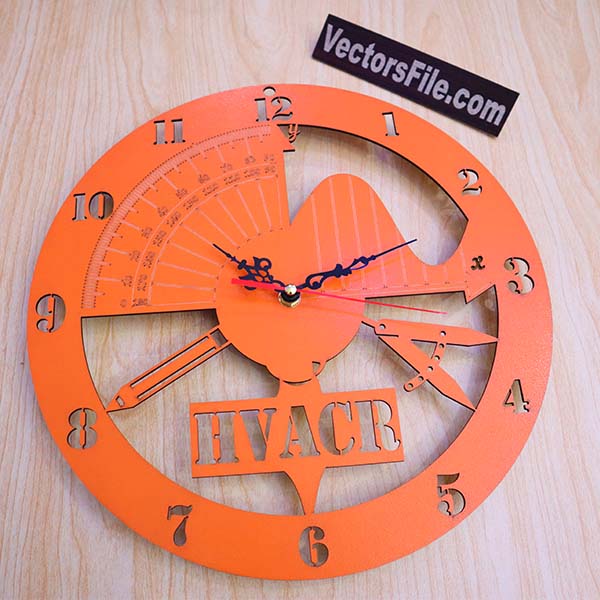 Laser Cut Geometry Wall Clock with Engraving Design Vector File