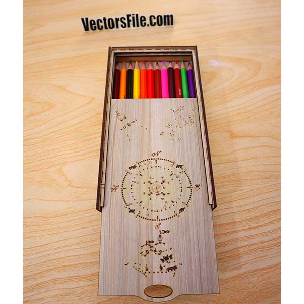 Laser Cut MDF Pencil Box with Sliding Lid Wooden Pen Case Vector File