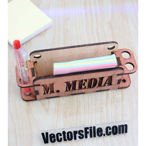 Laser Cut Plywood Notepad with Pen Holder Office Desk Organizer Vector File