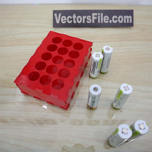 Laser Cut AA Battery Acrylic Box Rechargeable Battery Organizer Vector File