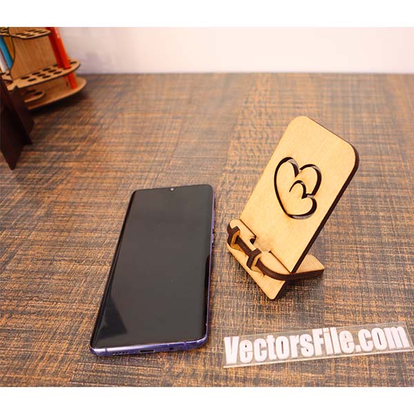 Laser Cut Plywood Mobile Holder Stand with Heart 6mm Vector File