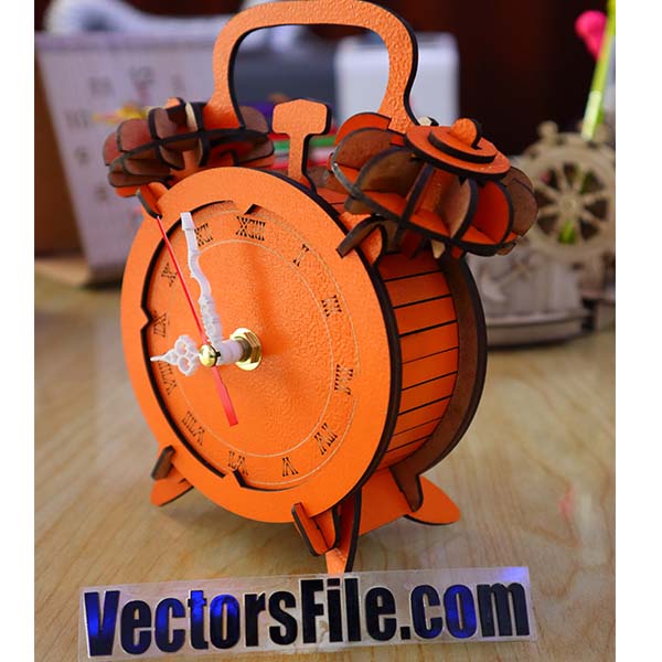 Laser Cut Wooden Twin Bell Antique Table Clock Model Vector File