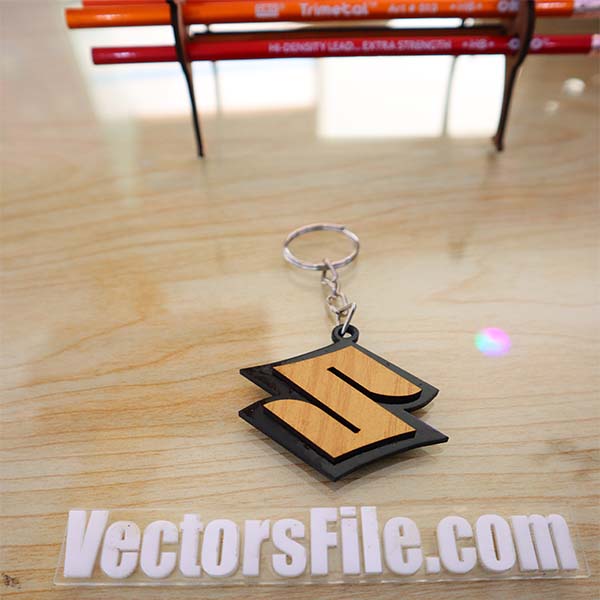 Laser Cut Wooden Suzuki Keychain Automobile Keyring Logo Template Vector File