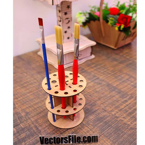 Laser Cut Wooden Brush Stand Paint Brush Holder Organizer Brush Hanger ideas Vector File