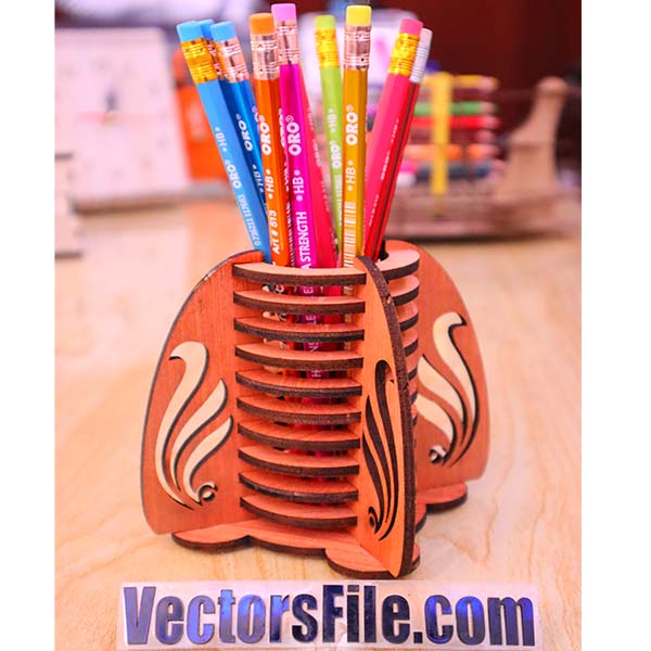 Laser Cut Plywood Fancy Pen Holder Pencil Organizer 4mm Vector File
