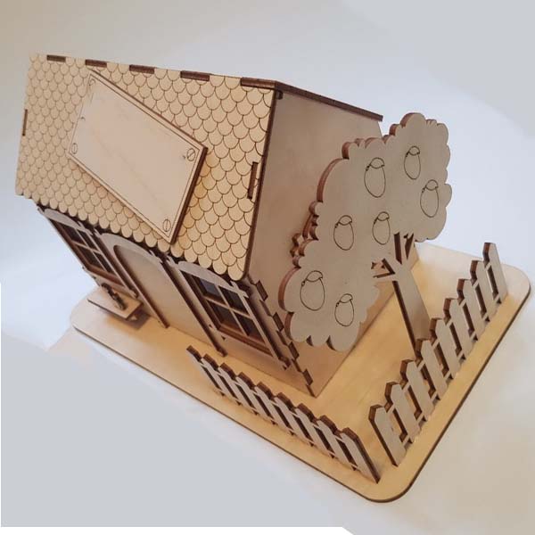 Laser Cut Wooden Piggy Bank House Model Vector File