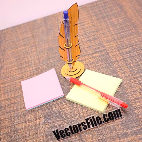 Laser Cut Wooden Bird Feather Pencil Holder Office Desk Pen Organizer Vector File