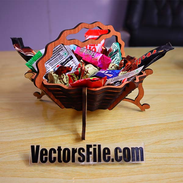 Laser Cut Wooden Candy Basket Gift Hamper Basket for Kids Vector File