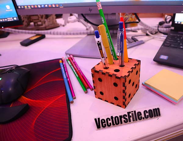 Laser Cut Ludo Game Dice Pen Holder Wooden Pencil Organizer for Kids Vector File