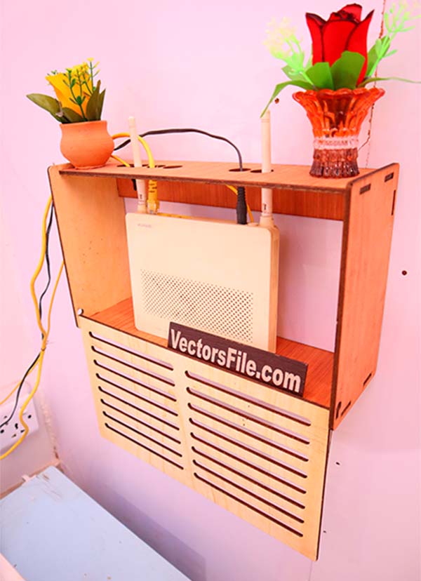 Laser Cut Wooden Wifi Router Box Wall Hanging Wifi Storage Organizer Box 4mm Vector File