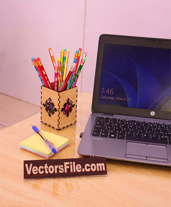 Laser Cut MDF Pencil Box Wooden Pen Holder Office Desk Organizer CDR and DXF File