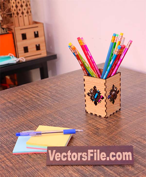 Laser Cut MDF Pencil Box Wooden Pen Holder Office Desk Organizer CDR and DXF File