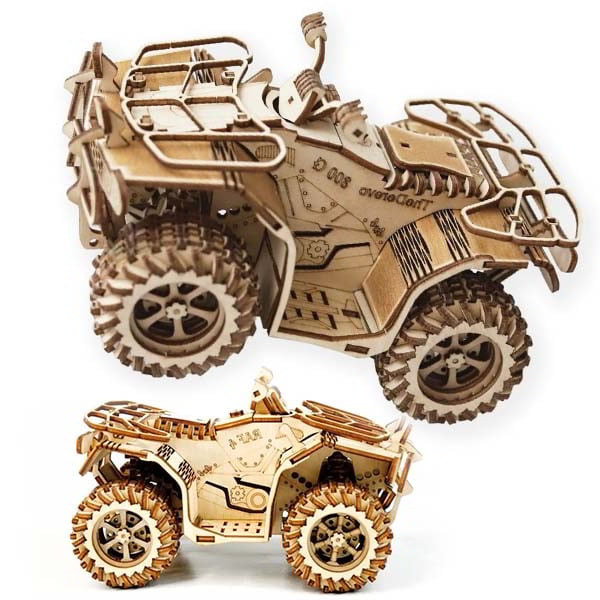 Laser Cut 3D Wooden Puzzle ATV Bike Model Template Vector File for Laser Cutting