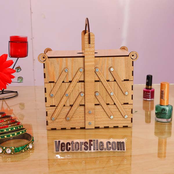 Laser Cut Wooden 3 Tier Jewelry Box Jewellery Organizer Makeup Box Vector File