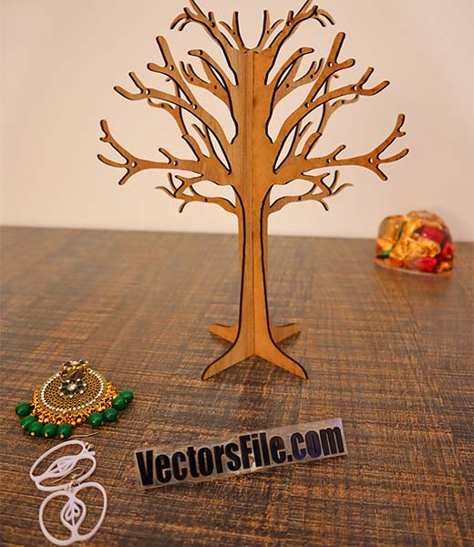 Laser Cut Wooden Earring Tree Jewelry Organizer Tree Earring Stand CDR and DXF File