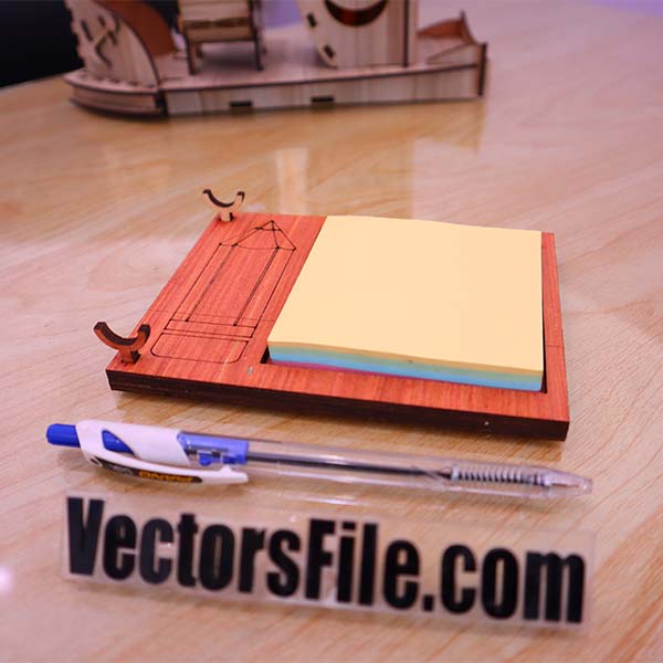 Laser Cut Plywood Notepad Organizer and Pen Holder Stand for Office Desk CDR and DXF File