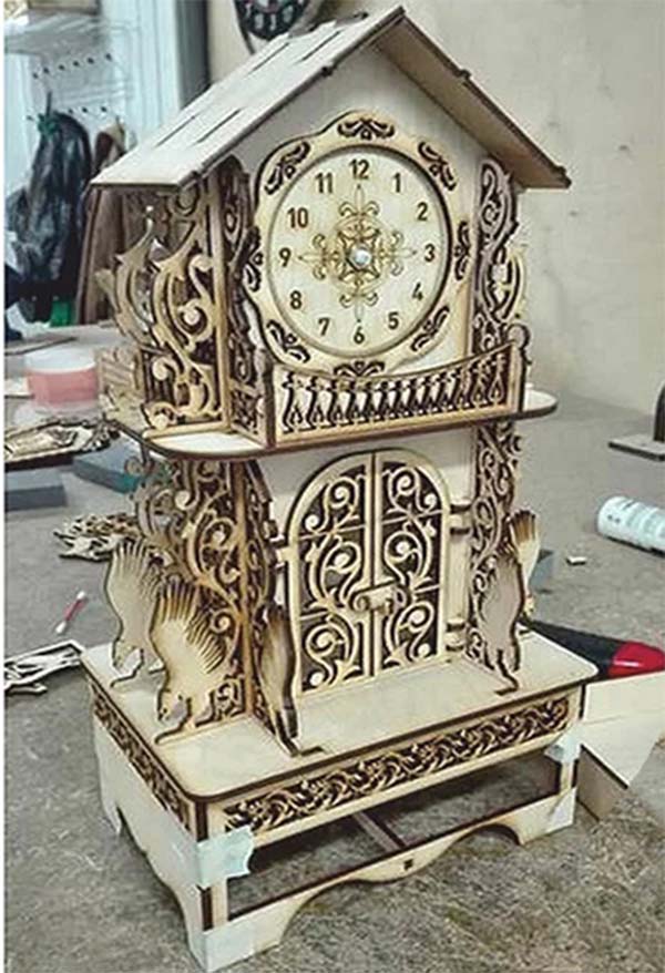 Laser Cut 3D Wooden Puzzle Carved Clock Decorative Table Clock Vector File