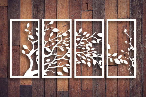 Laser Cut 4 Tree Branches Panels Wall Art Graphics Design Vector File
