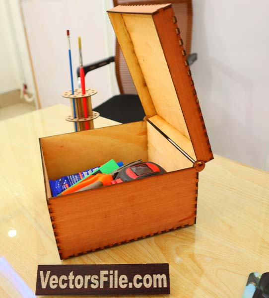 Laser Cut Wooden Storage Box Tools Box Organizer Box with Lid Plywood 3mm Vector File