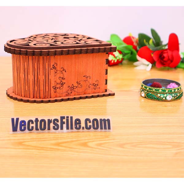 Laser Cut Wooden Heart Box Jewelry Box Wedding Gift Box Birthday Gift Box Vector File