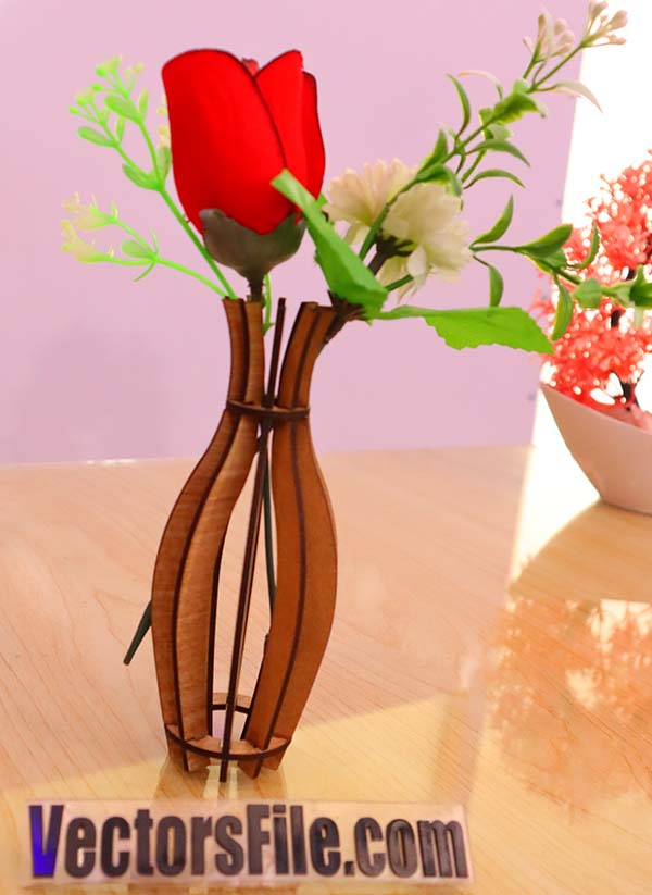 Laser Cut Wooden Flower Vase for Decoration MDF Flower Stand Vector File