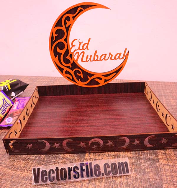 Laser Cut Wooden Eid Mubarak Gift Tray CDR and DXF Vector File