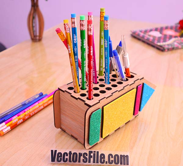 Laser Cut MDF Pencil Holder Pen Organizer Box Idea Vector File
