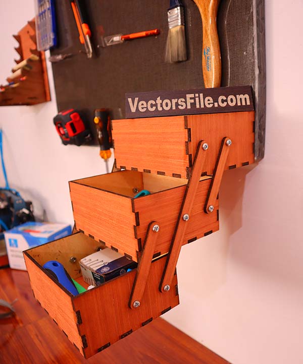 Laser Cut Wooden Tool Box with Drawers Tools Box Organizer CDR and