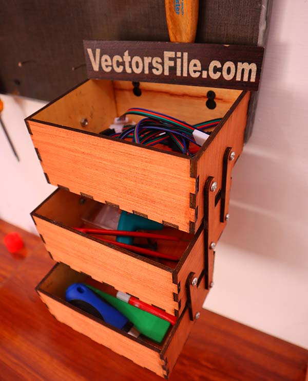 Laser Cut Wooden Tool Box with Drawers Tools Box Organizer CDR and DXF File