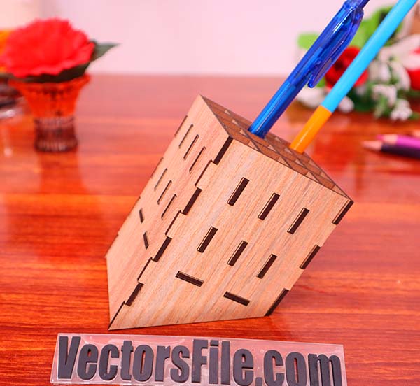 Laser Cut MDF Pen Holder Pencil Organizer CDR and DXF File