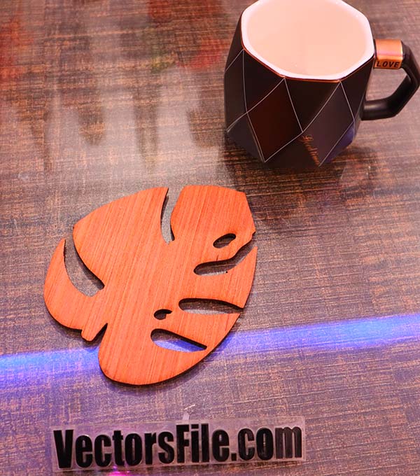 Laser Cut Plywood Monstera Deliciosa leaf Tea Coaster CDR and DXF File