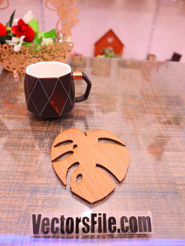 Laser Cut Plywood Monstera Deliciosa leaf Tea Coaster CDR and DXF File