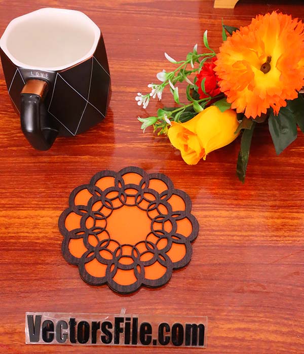 Laser Cut Mandala Pattern Tea Coaster Tea Cup Wooden Coaster CDR and DXF File