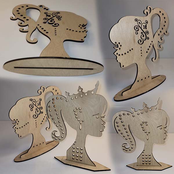 Laser Cut Wooden Lady head Jewelry Holder Princes Jewelry Organizer CDR and DXF File