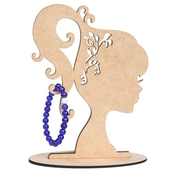 Laser Cut Wooden Lady head Jewelry Holder Princes Jewelry Organizer CDR and DXF File