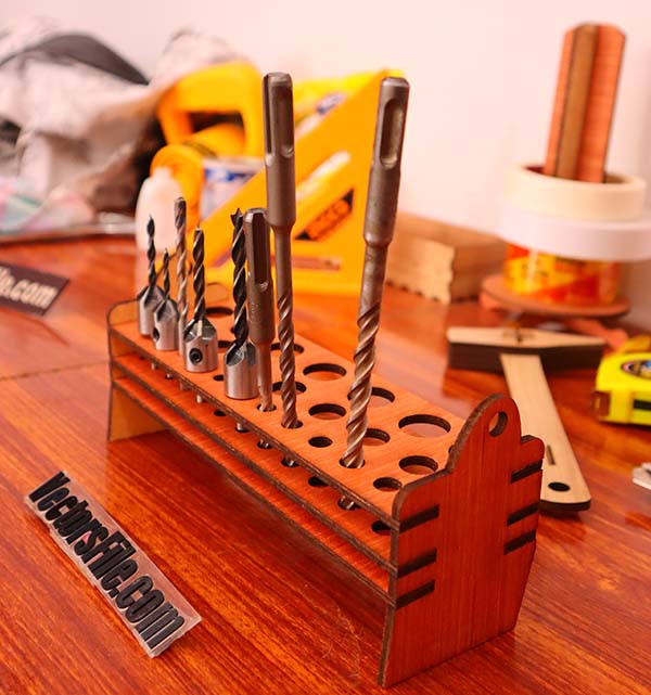 Laser Cut Wooden Drill Bit Holder Stand Plywood Tools Organizer CDR and DXF File