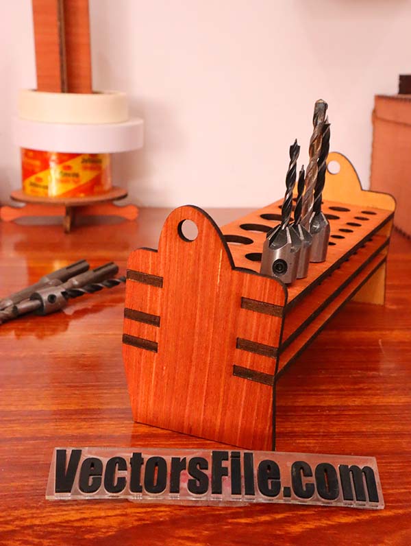 Laser Cut Wooden Drill Bit Holder Stand Plywood Tools Organizer CDR and DXF File
