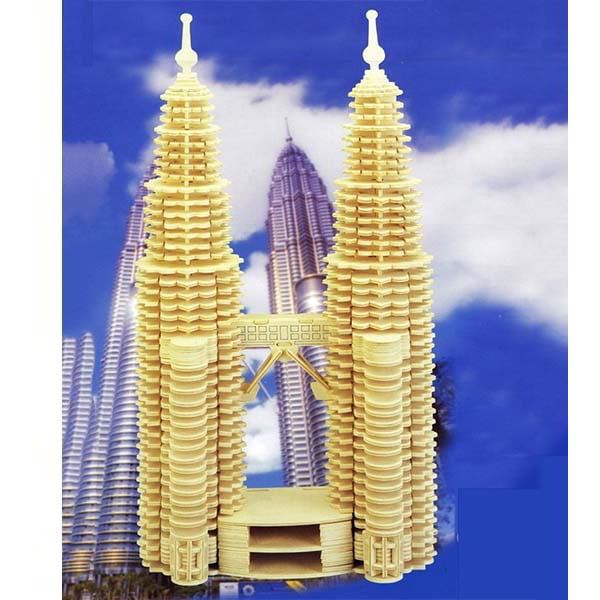 Laser Cut Petronas Twin Tower 3D Wooden Puzzle Architecture Model DXF and CDR File