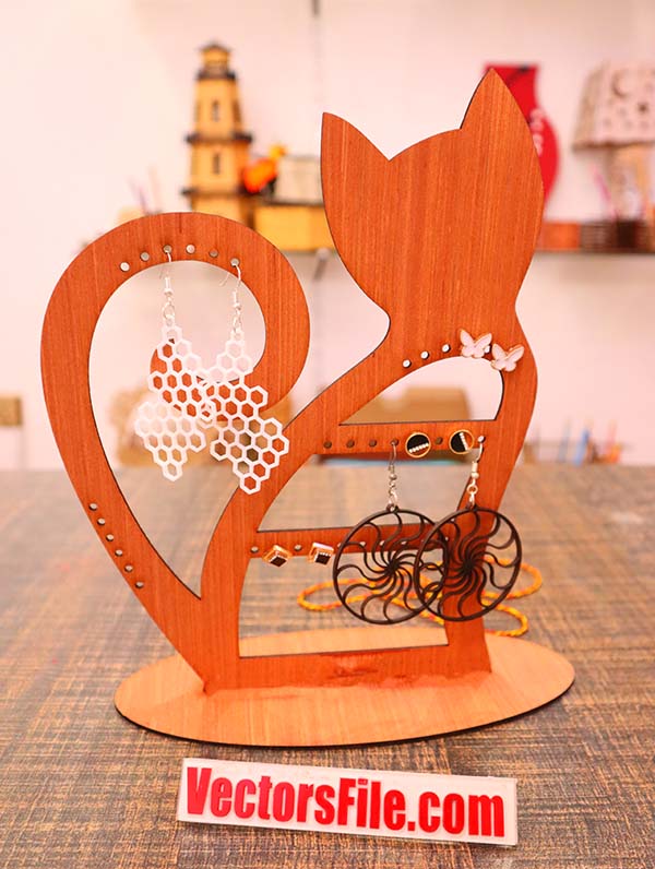 Laser Cut Cat Earring Stand Jewelry Stand Animal Jewelry Hanger Plywood 4mm CDR and DXF File