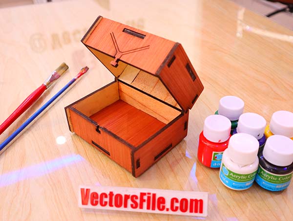 Laser Cut Wooden Box Plywood Storage Box Gift Box Paint Organizer Box CDR and DXF File