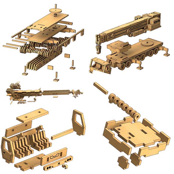 Laser Cut 3D Wooden Puzzle Crane Model CDR and DXF File
