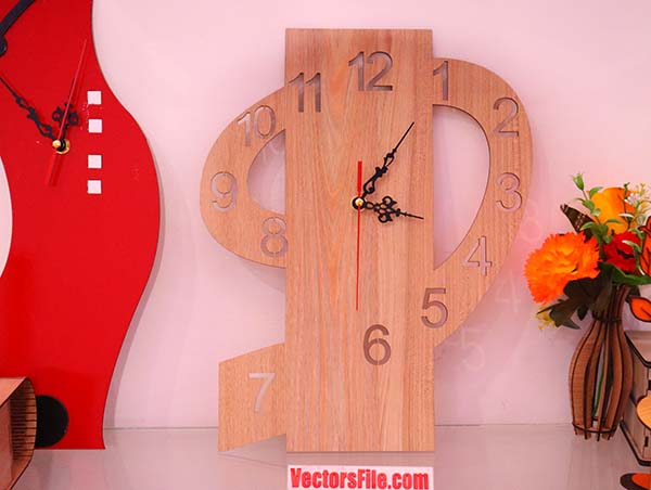 Laser Cut MDF Digit 9 Shape Wall Clock CDR and DXF File